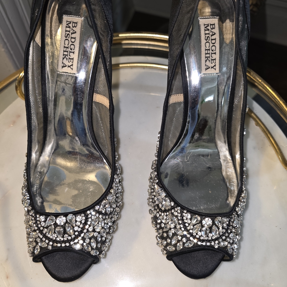 Badgley Mischka Black Crystal Embellished Heels